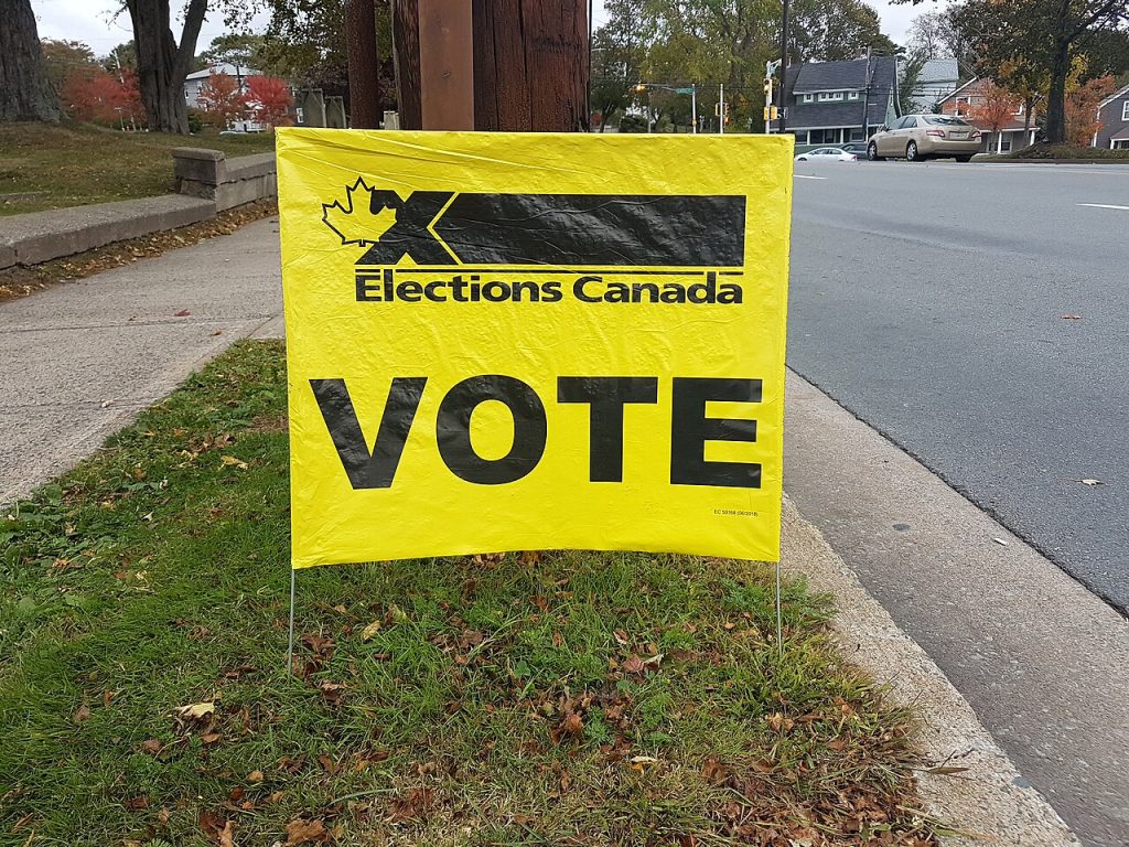 An Elections Canada voting sign photographed in Halifax during the 2019 federal election; an historical illustration, not current voting instructions.