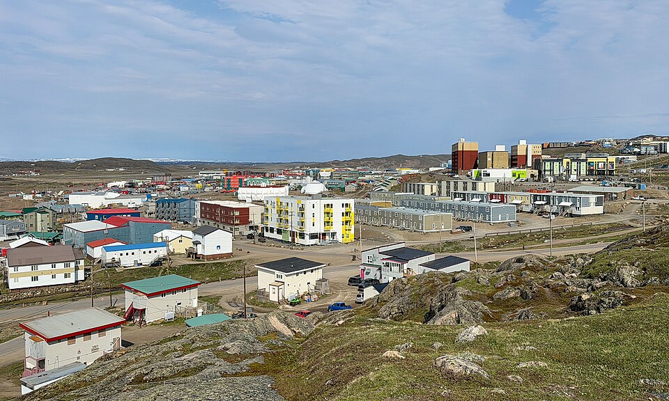 A modern view of Iqaluit, Nunavut; not a photograph of the territory’s creation in 1999.