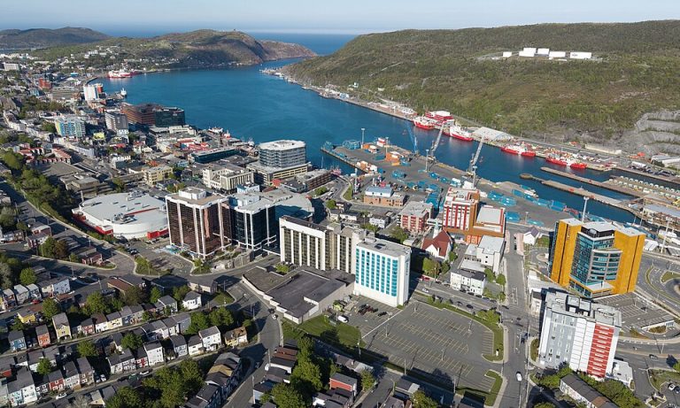 A modern aerial view of St. John’s, Newfoundland and Labrador.