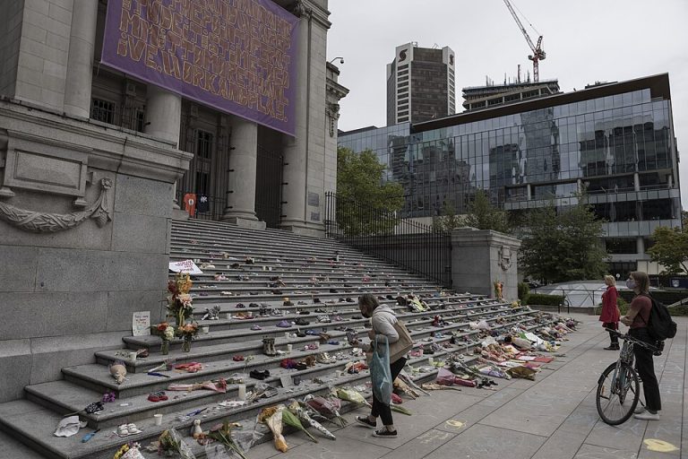 A residential-school memorial in Vancouver on 30 May 2021; not a photograph of the TRC’s 2015 report.