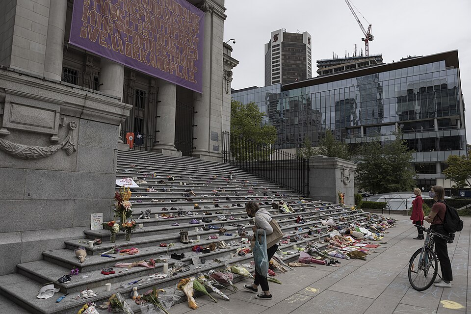 A residential-school memorial in Vancouver on 30 May 2021; not a photograph of the TRC’s 2015 report.