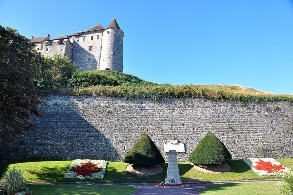 A Canadian war memorial below the Château de Dieppe, France, photographed in 2016.