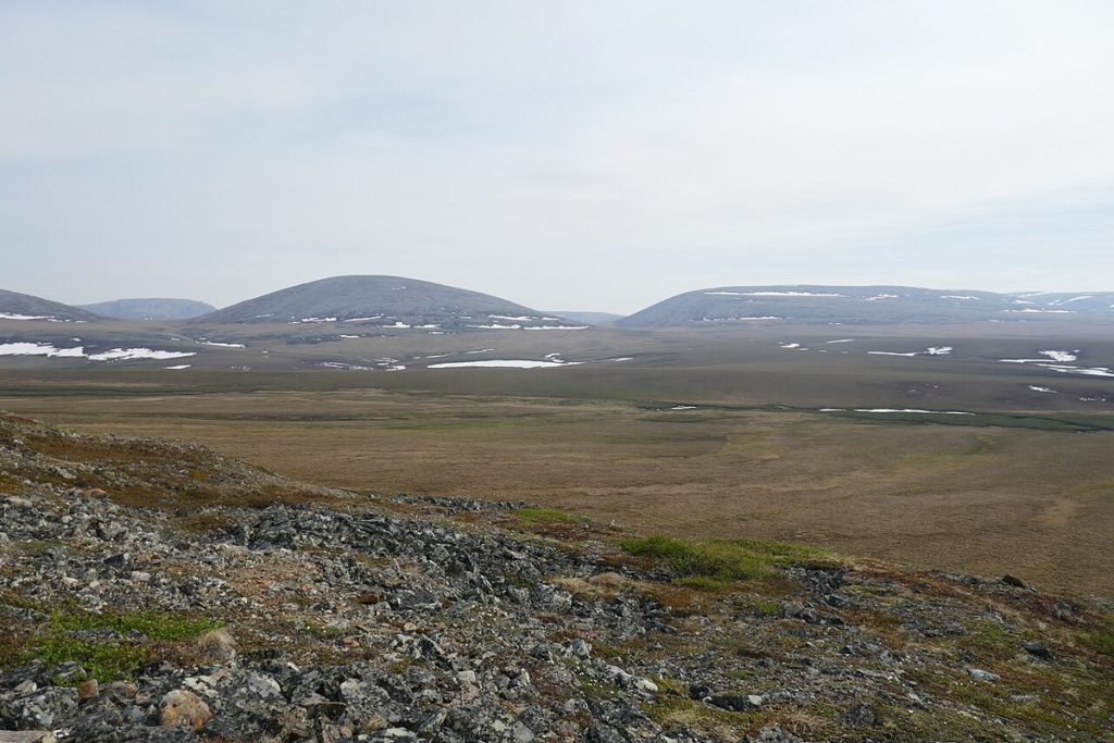 Tundra and distant hills in Vuntut National Park.