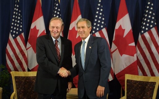 George W. Bush and Jean Chrétien, Detroit, September 9, 2002.