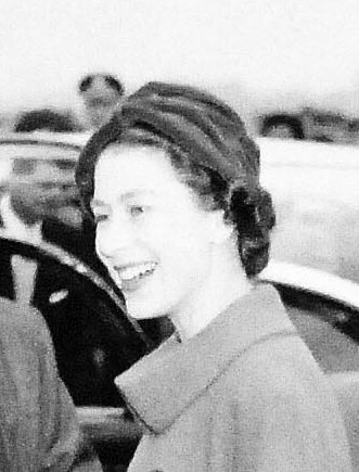Queen Elizabeth II at Washington National Airport, October 17, 1957; detail cropped from a U.S. military photograph.