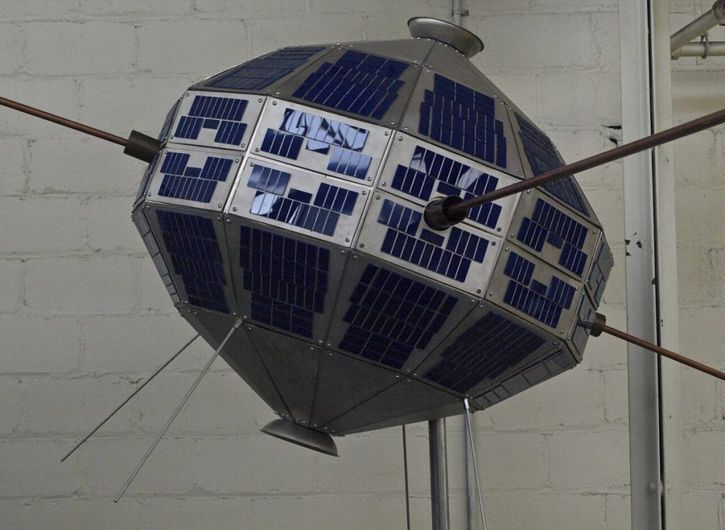 A replica of Alouette I displayed at the Canadian Air and Space Museum, Toronto, in 2009; not the satellite that flew.