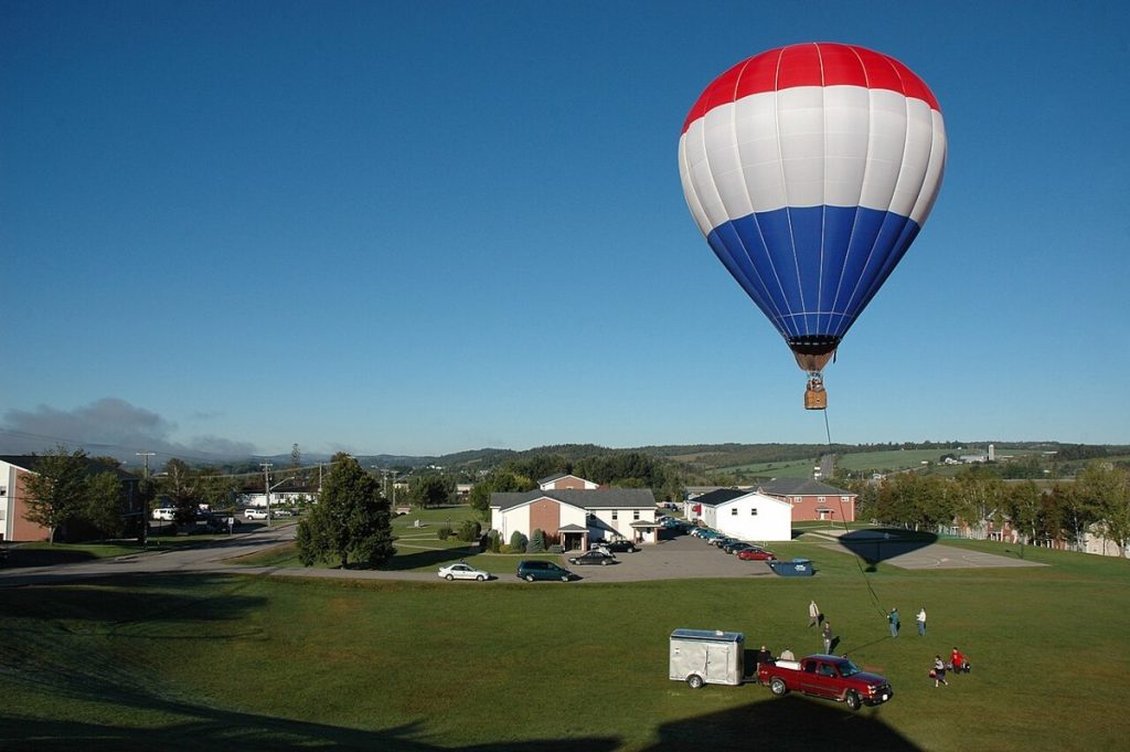 A hot-air balloon above Kingswood University’s upper campus in Sussex.