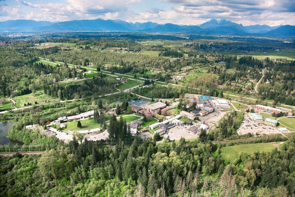 Aerial view of Trinity Western University, Langley.