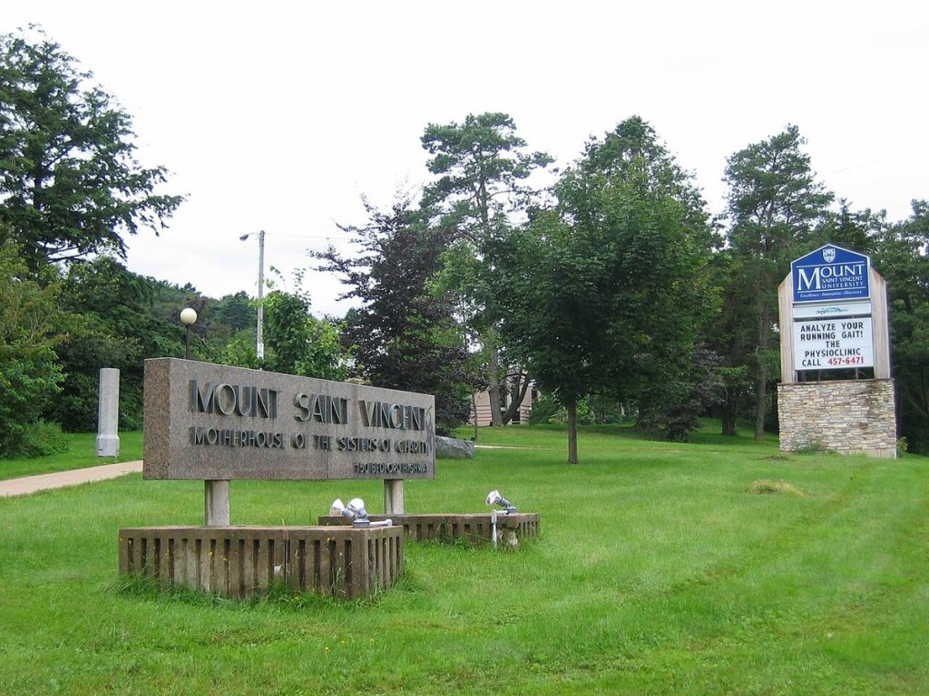 Mount Saint Vincent University signage seen from the Bedford Highway in Halifax.
