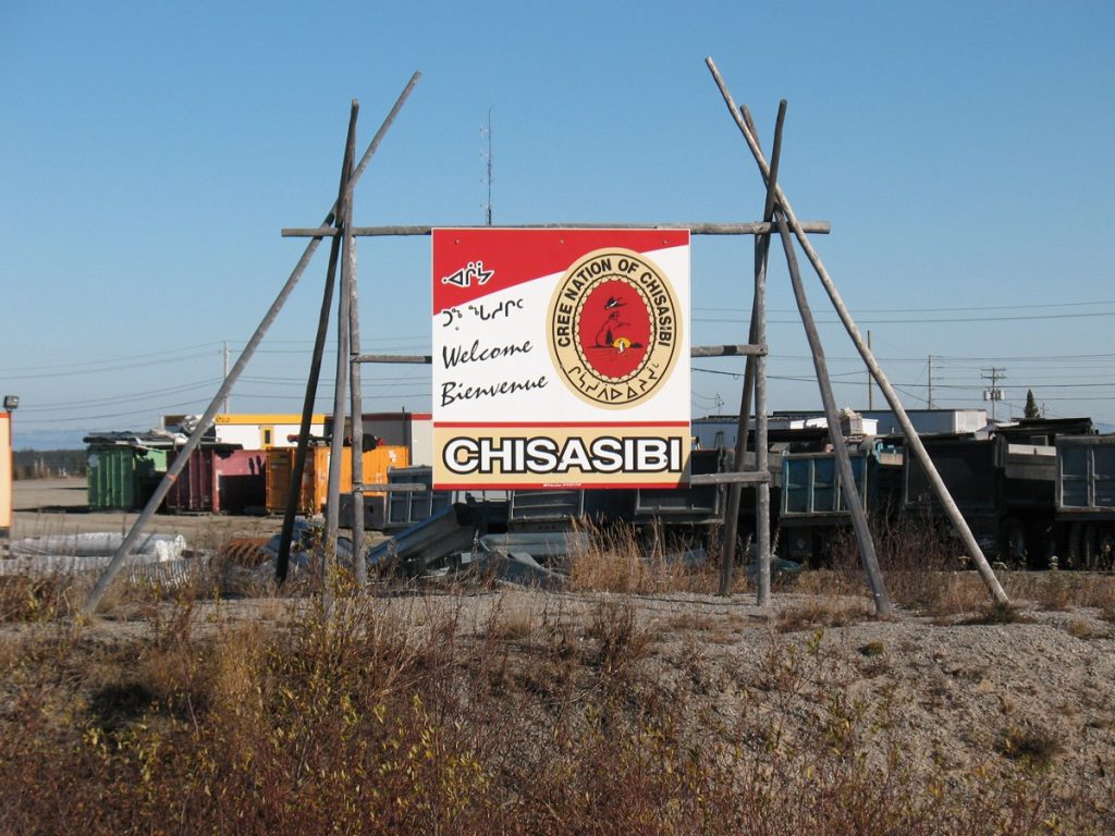 A welcome sign in Chisasibi, Quebec, a Cree community, photographed in 2007.