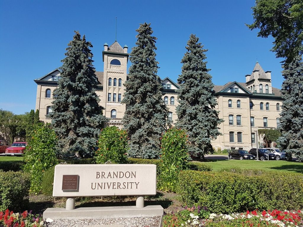 A historic campus building at Brandon University.