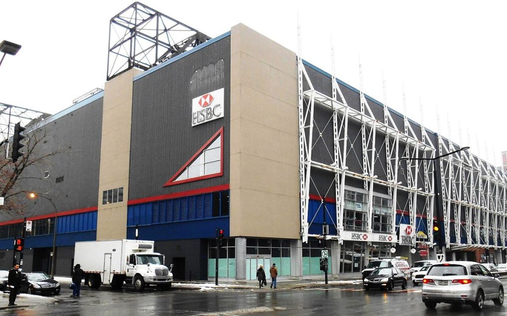 The former Montréal Forum building on Sainte-Catherine Street, where Game One was played, photographed in 2014.
