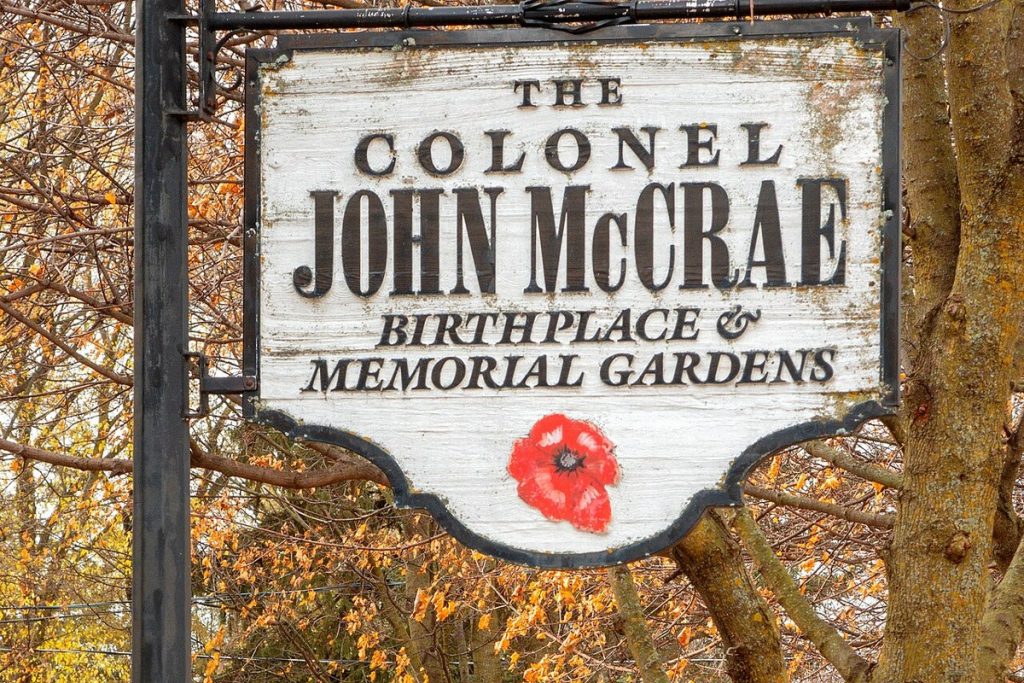 The sign at McCrae House, John McCrae’s birthplace in Guelph, Ontario, on Remembrance Day 2018.