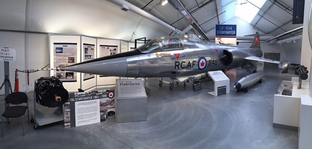 A CF-104 Starfighter in the Air Force Museum of Alberta, part of The Military Museums.