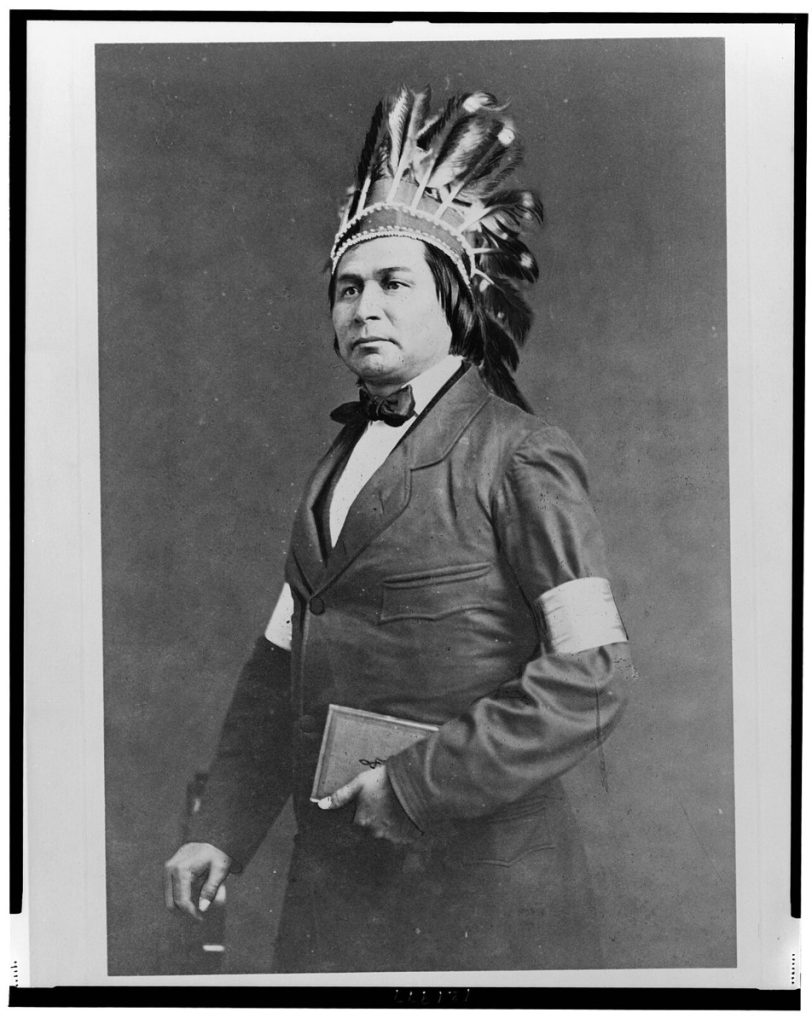 A hand-coloured portrait of Kahgegagahbowh (George Copway), about 1860 (Library of Congress).