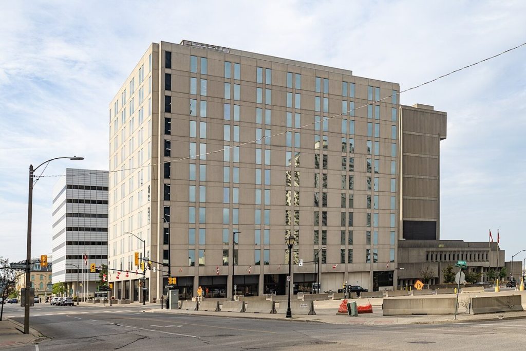 The Richard Pierpoint Building, a courthouse in London, Ontario, named in his honour, photographed in 2026.