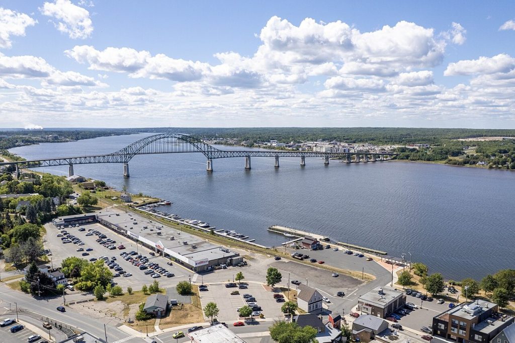 The Miramichi River and Centennial Bridge in Miramichi, New Brunswick, in 2025.
