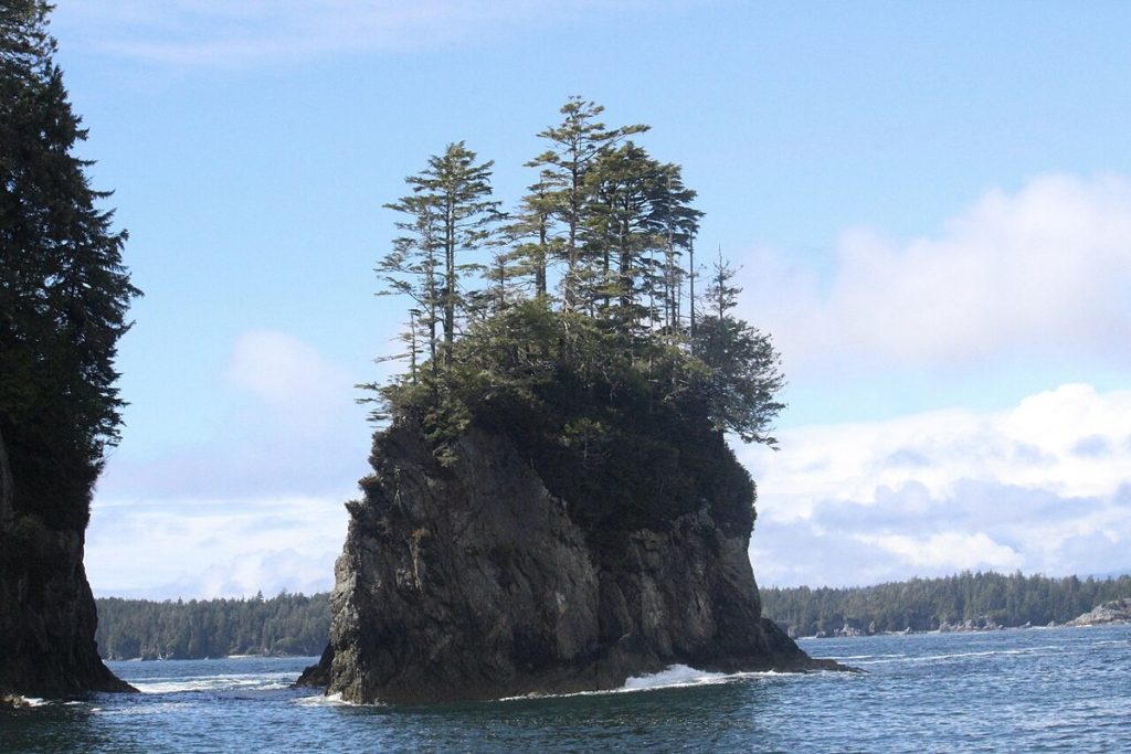 La plage du lieu historique national de Kiix̣in, île de Vancouver, photographiée en 2024.