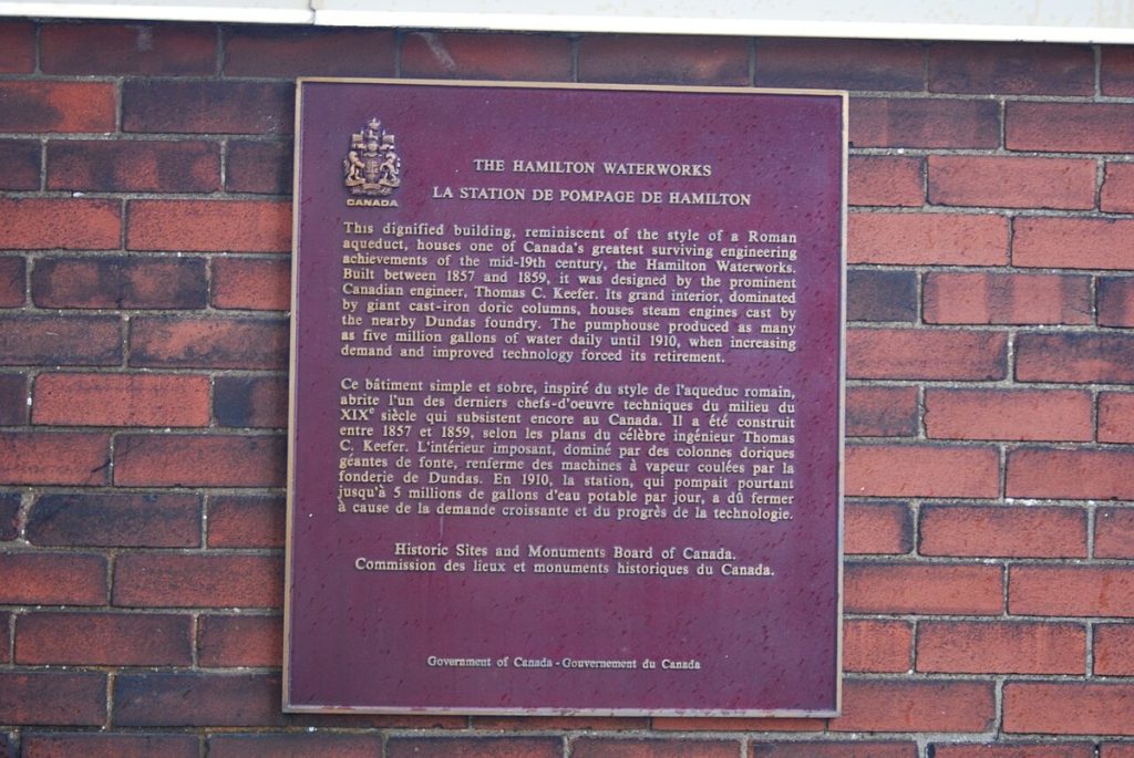 A commemorative plaque for the Hamilton Waterworks in Hamilton, Ontario, photographed in 2011.