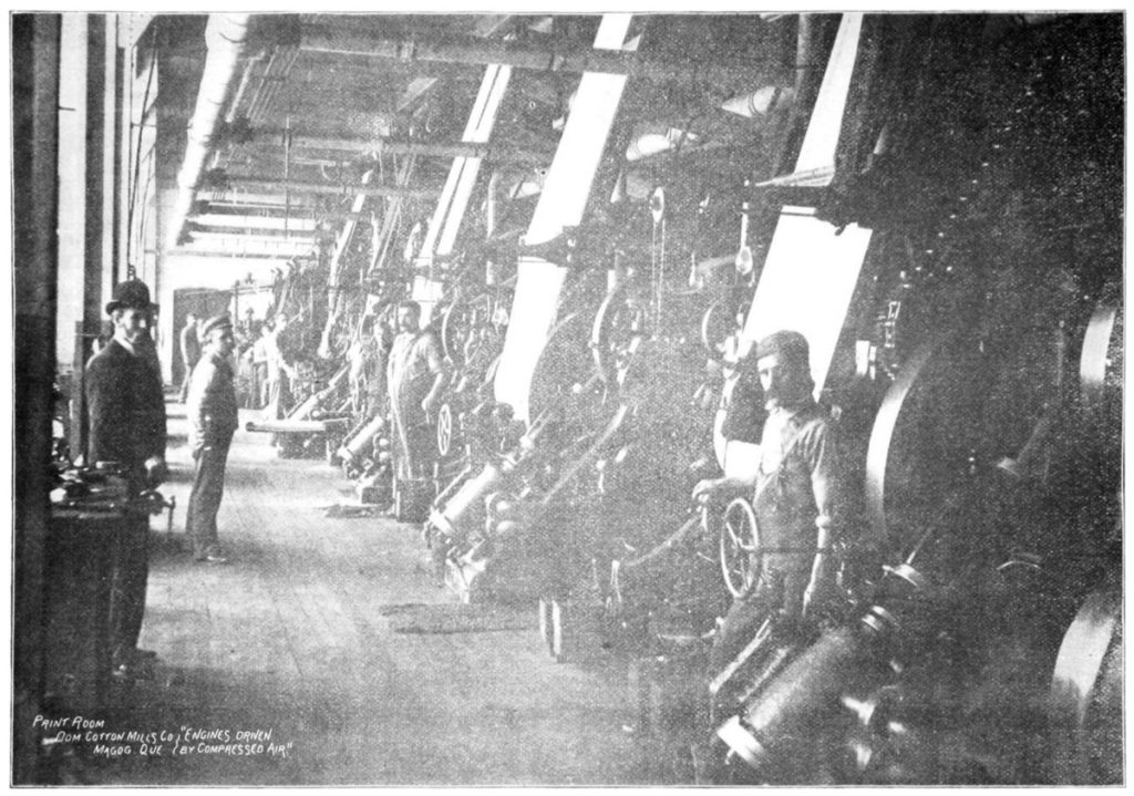 The print room of the Magog cotton mill in 1897.