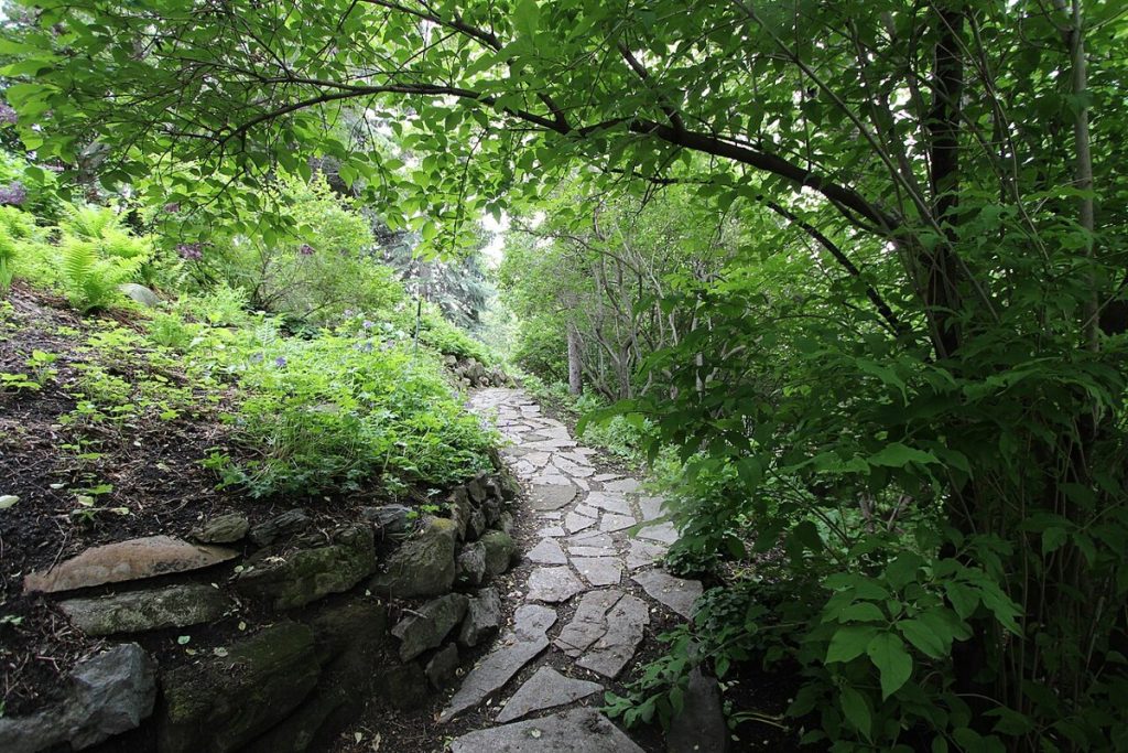 A stone path through Reader Rock Garden in Calgary, photographed in 2014.