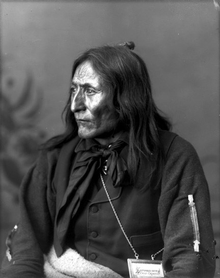 Portrait of Crowfoot, head chief of the Siksika, around 1885.
