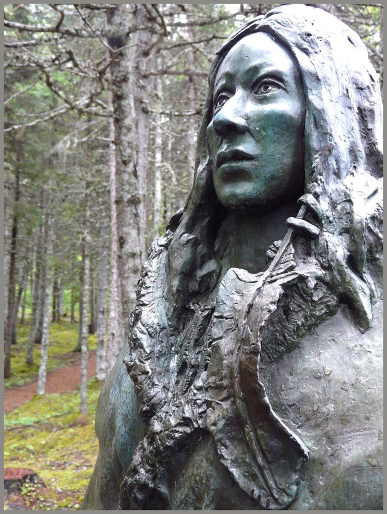 A statue of Shanawdithit at Boyd’s Cove, Newfoundland and Labrador, photographed in 2013.