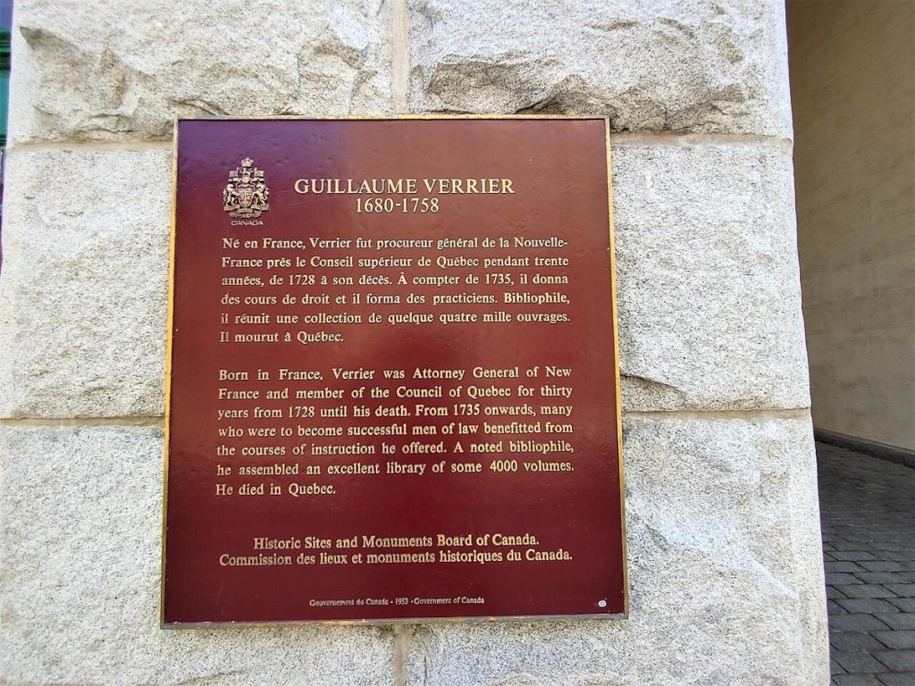 The commemorative plaque to Louis-Guillaume Verrier in Québec City, 2021.