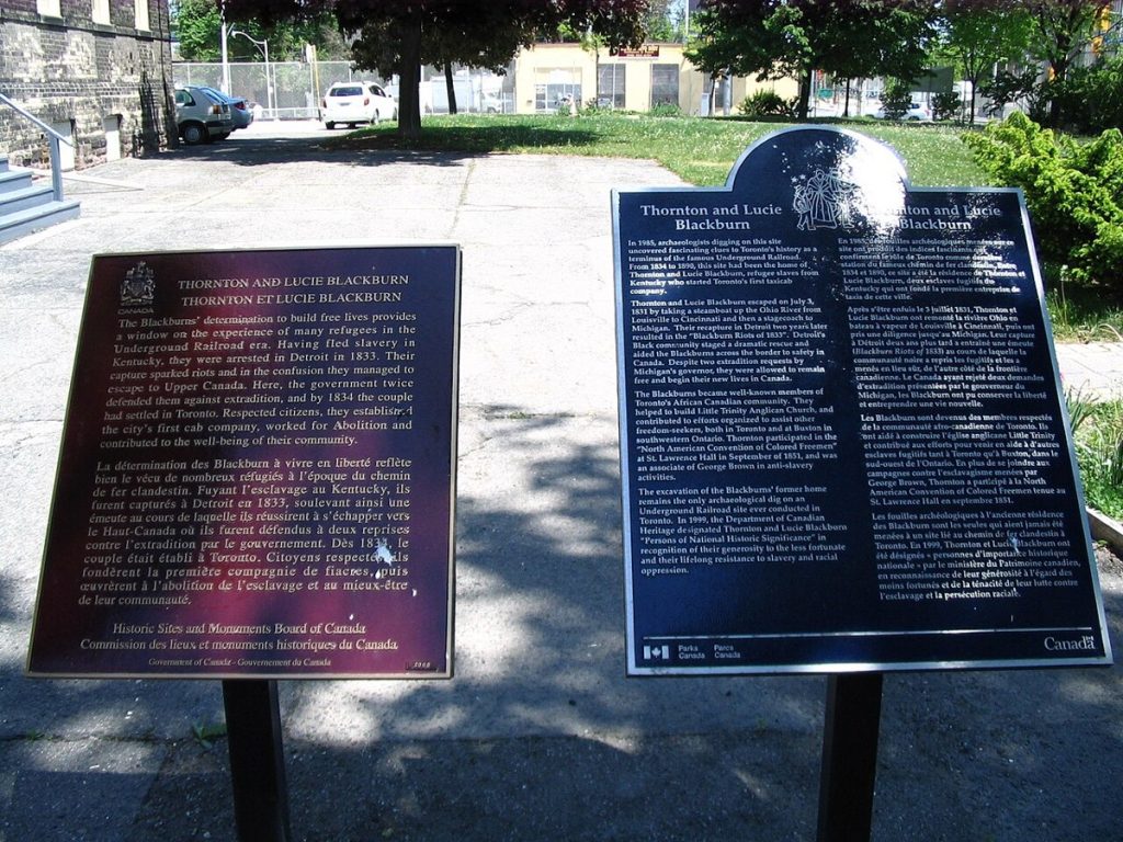 Plaques commemorating Thornton and Lucie Blackburn in Toronto, 2009.