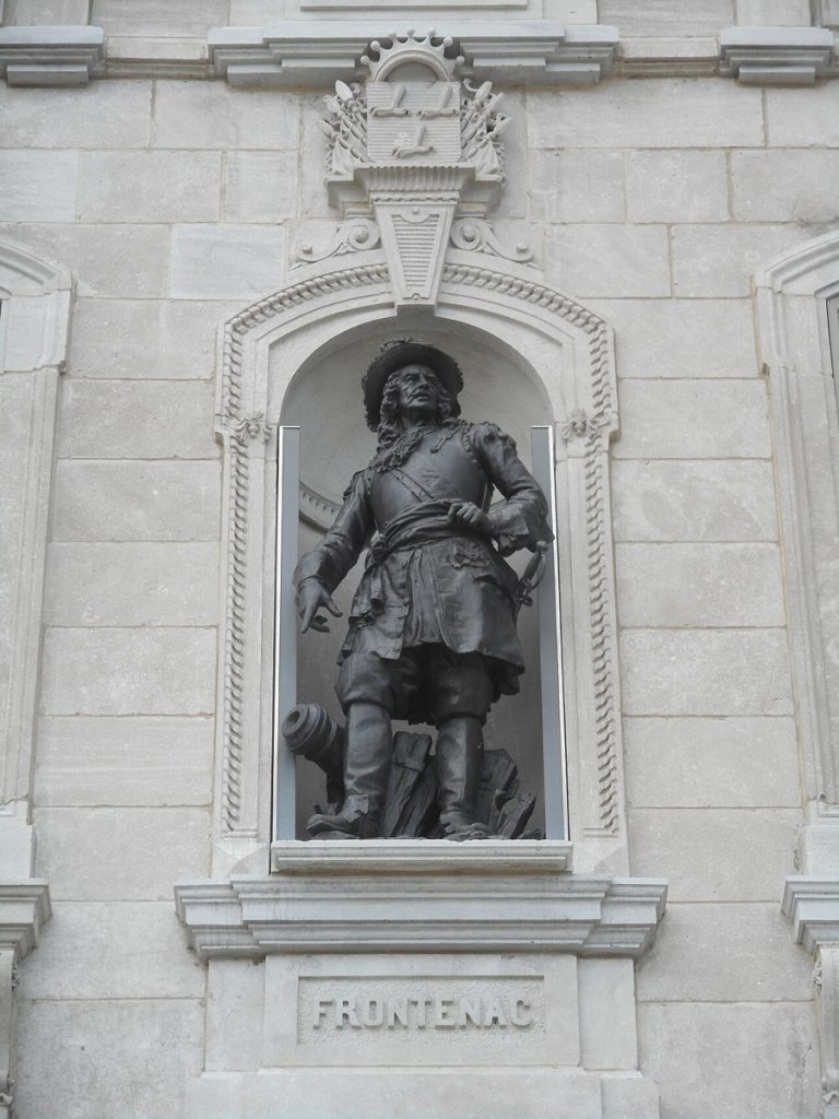 Statue of Frontenac on the façade of the Parliament Building, Québec City, 2015.