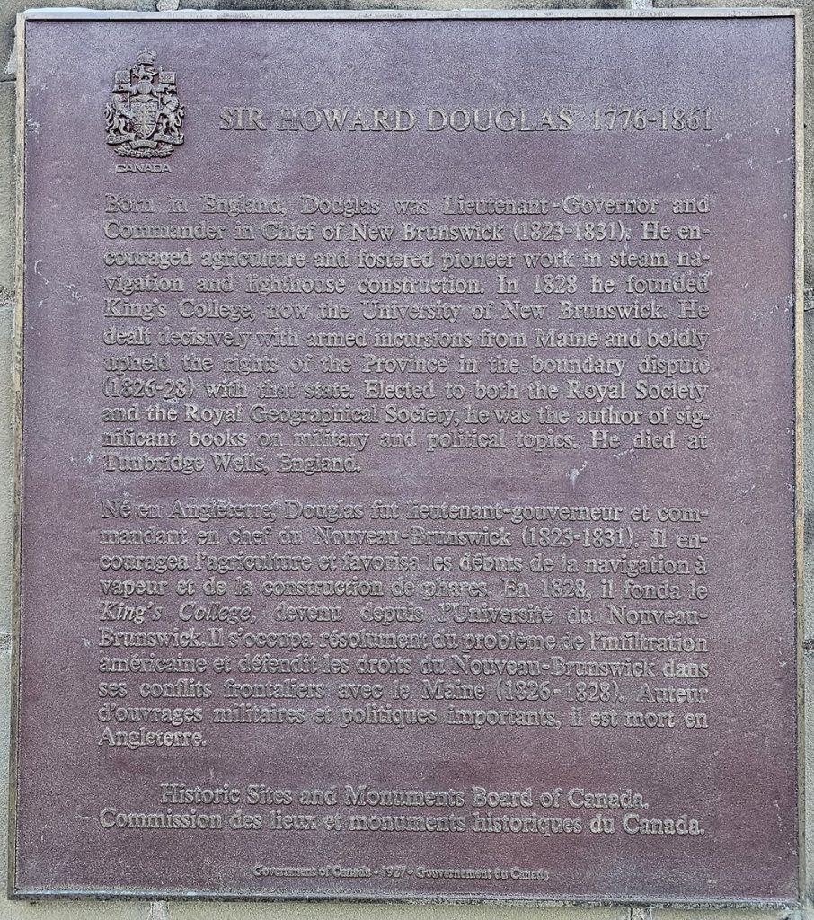 Plaque honouring Douglas at the New Brunswick Legislative Building.